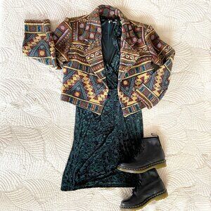 VTG 90s Cropped Boho Western Aztec Tapestry Jacket 100% Cotton To Die For Size S